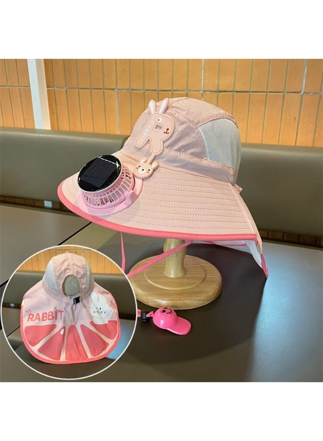 Panda Sports Children's sun hat, pink, rechargeable via solar power or USB, with a battery life of 3–5 hours. Features a sun visor, suitable for outdoor use, and provides UV protection to safeguard your child's skin. - Image 1