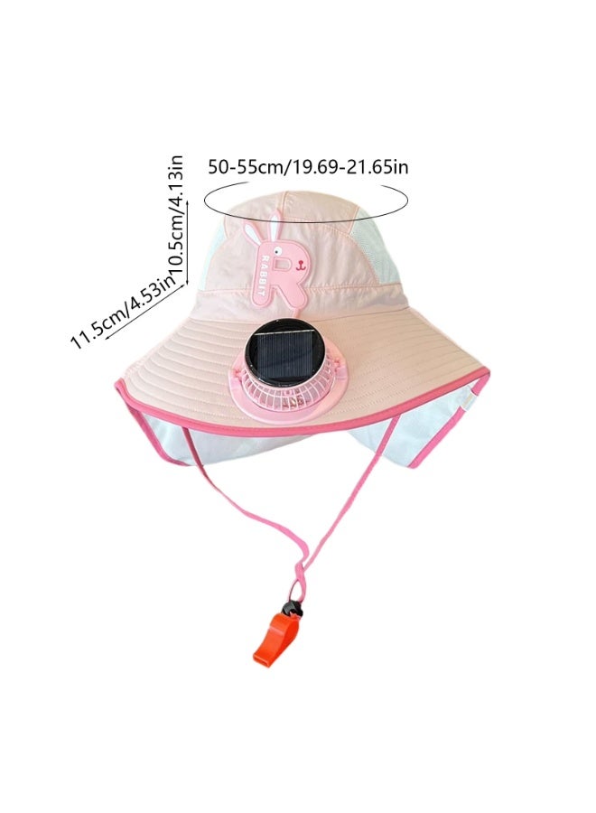 Panda Sports Children's sun hat, pink, rechargeable via solar power or USB, with a battery life of 3–5 hours. Features a sun visor, suitable for outdoor use, and provides UV protection to safeguard your child's skin. - Image 2