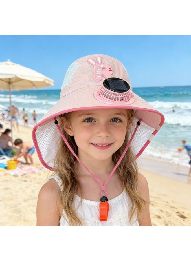 Panda Sports Children's sun hat, pink, rechargeable via solar power or USB, with a battery life of 3–5 hours. Features a sun visor, suitable for outdoor use, and provides UV protection to safeguard your child's skin. - Image 5