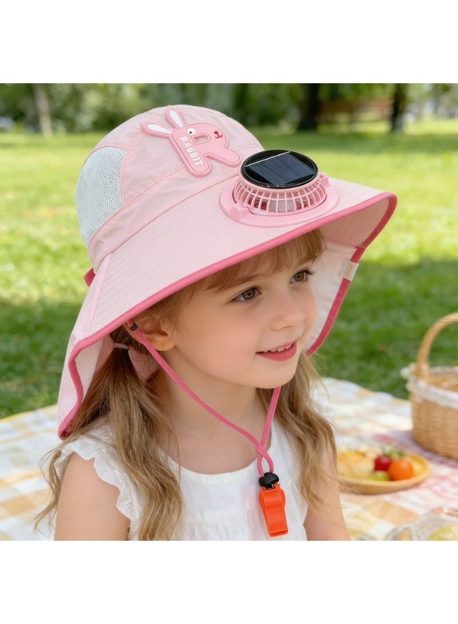 Panda Sports Children's sun hat, pink, rechargeable via solar power or USB, with a battery life of 3–5 hours. Features a sun visor, suitable for outdoor use, and provides UV protection to safeguard your child's skin. - Image 4