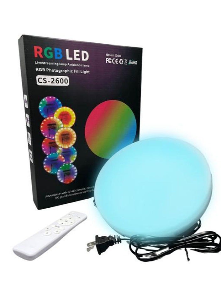 ار جي بي مصباح LED RGB CS-2600 دائري الشكل، مثالي للتصوير الفوتوغرافي، وإضاءة المنزل والمكتب، مع جهاز تحكم عن بعد. - Image 1