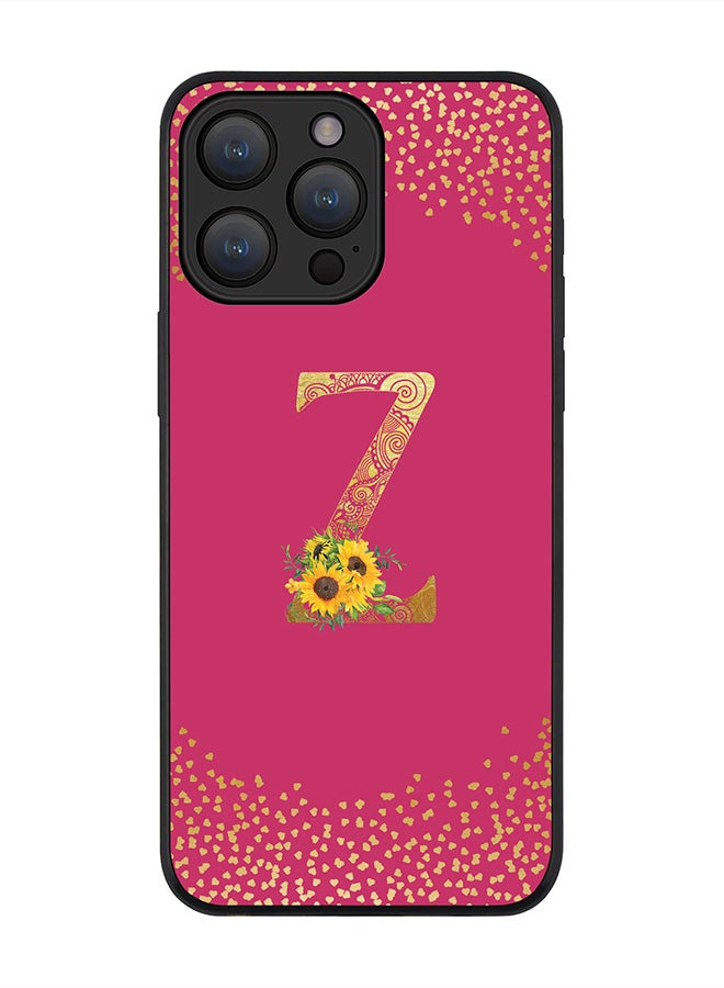 Stylizedd Cover for iPhone 15 Pro Max Case , Rugged Black Slim fit Phone Cases   -Custom Monogram Initial Letter Mandala Floral Pattern Alphabet-Z (Dark Pink Rose) - Image 1