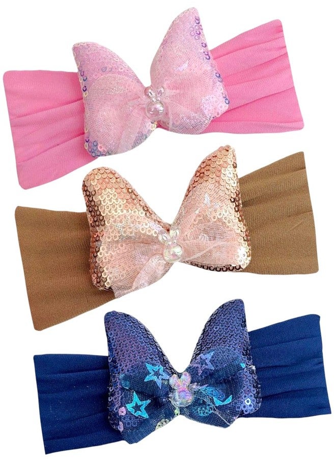 AMYCAUR Multicolor Bow Headband For Baby Girls, Super Stretchy Soft Knot Headbands, Headwrap For Infant, Hair Accessories For Newborn Baby Girls, Return Gift For Babys, Random Color (3 Piece, Small) - Image 1