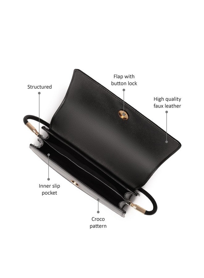 Fastrack Black Croco Textured PU Structured Shoulder Bag for Women, Girls and Ladies | with Classy Flap and Rolled Up Slim Strap - Image 3