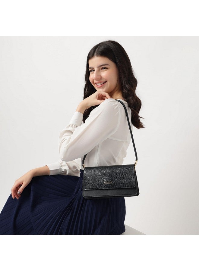 Fastrack Black Croco Textured PU Structured Shoulder Bag for Women, Girls and Ladies | with Classy Flap and Rolled Up Slim Strap - Image 2