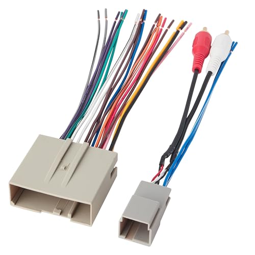 NuIth Car Radio Wiring Harness with RCA Plug Compatible with Selected 2003-2013 Ford/Lincoln/Mercury Vehicles, 24+8 Pin w/RCA Input Radio Wire Harness Adapter to Subwoofer Input Connector - Image 1