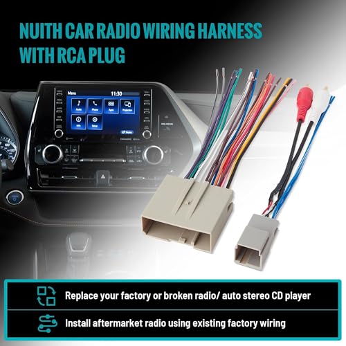 NuIth Car Radio Wiring Harness with RCA Plug Compatible with Selected 2003-2013 Ford/Lincoln/Mercury Vehicles, 24+8 Pin w/RCA Input Radio Wire Harness Adapter to Subwoofer Input Connector - Image 2
