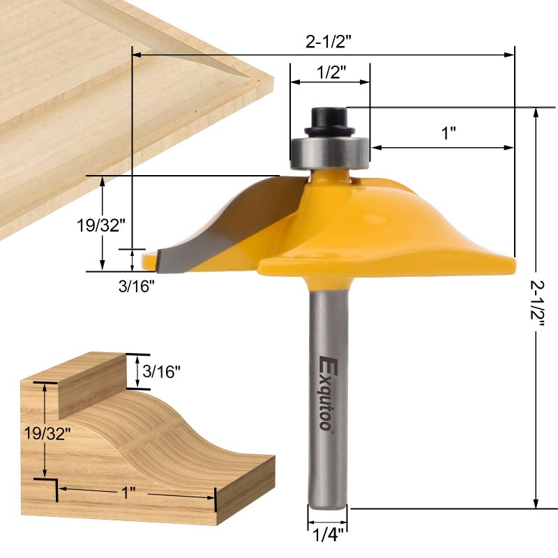 Exqutoo 1PCS 1/4" Shank 2-1/2" Diameter Raised Panel Cabinet Door Making Router Bit Woodworking Tools Door & Window Router Bit - Image 2