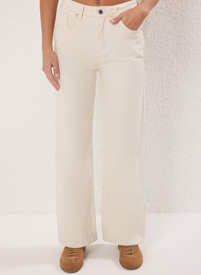 trendyol Ecru High Waist Wide Leg Jeans - Image 3