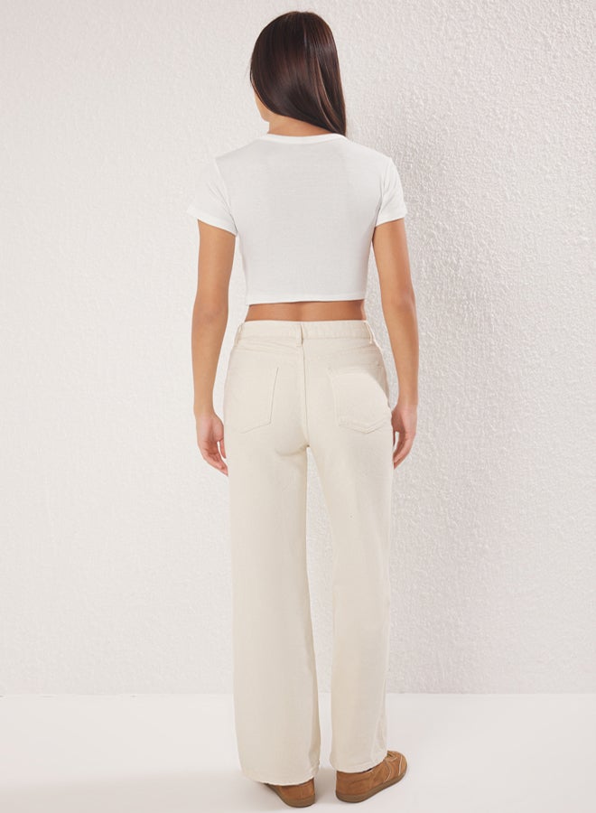 trendyol Ecru High Waist Wide Leg Jeans - Image 4
