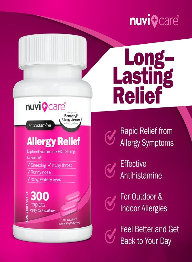 NUVICARE Allergy Relief Tablets - Diphenhydramine 25mg Antihistamine Tablets for Runny Nose, Sneezing, Itchy Eyes & Throat - Compare to Benadryl Allergy Meds - OTC Adult Allergy Medicine (300 Count) - Image 3