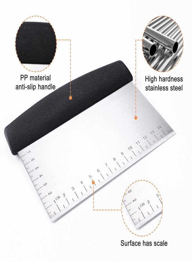 ATB Dough Pastry Bench Cutter Scraper, Stainless Steel Pizza Cutter for Kitchen Baking, Dishwasher Safe, Anti-Wear Laser-Engraved Measuring Scale and Conversion Chart,Black - Image 3
