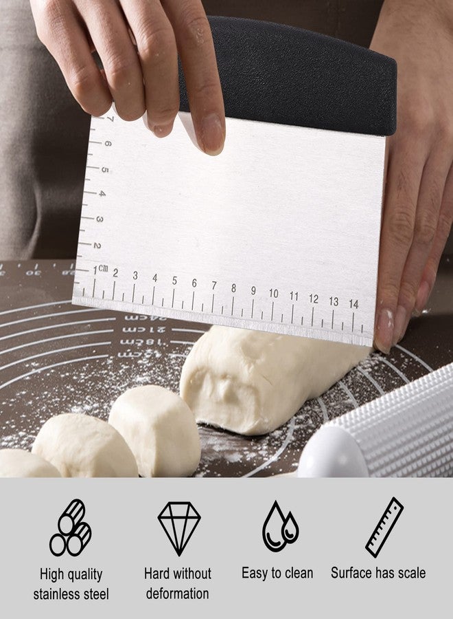 ATB Dough Pastry Bench Cutter Scraper, Stainless Steel Pizza Cutter for Kitchen Baking, Dishwasher Safe, Anti-Wear Laser-Engraved Measuring Scale and Conversion Chart,Black - Image 4