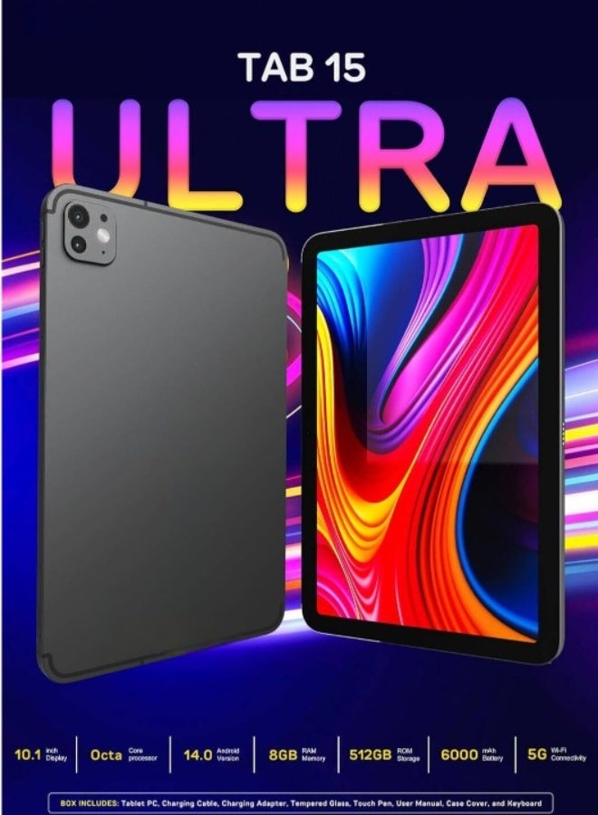 REBENUO TAB15 Ultra Tablet; 10.1-inch Screen; 8GB RAM, 512GB Storage; 13MP Camera; 6000mAh Battery; Android 14 - Silver - Image 2