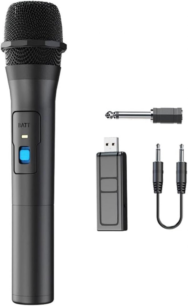 كاست ويف ميكروفون لاسلكي VHF، مكبر صوت عالمي محمول للكاريوكي، نظام ميكروفون لاسلكي داخلي وخارجي بقوة تزيد عن 110 ديسيبل مع مستقبل USB للغناء والكاريوكي والخطابات وحفلات الزفاف والكنيسة - Image 1