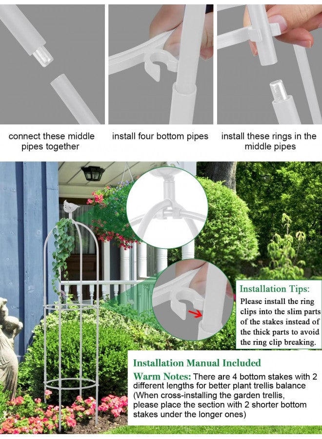 Kalolary 6 Feet Tall Garden Trellis for Climbing Plants Kalolary Garden Tower Obelisk Trellises Rustproof Metal Potted Plant Climbing Support for Indoor Outdoor Flowers Vegetable Fruits Vines Support (White)  - Image 3