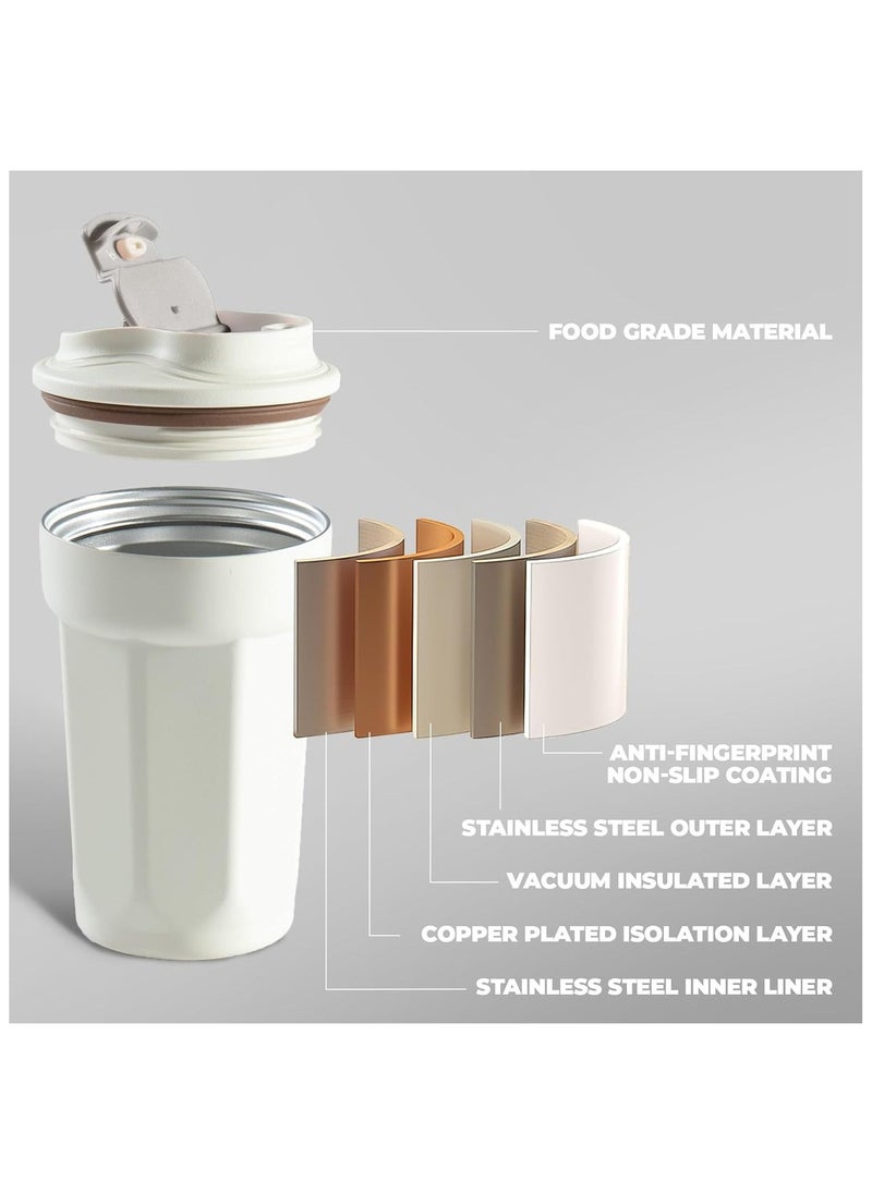 Hihonor 12oz Stainless Steel Tumbler, Double Wall Vacuum Insulated Coffee Tumbler Travel Coffee Mug with Leak Proof Lid, Reusable Thermal Cup for Hot and Cold Drinks,Cream  - Image 4
