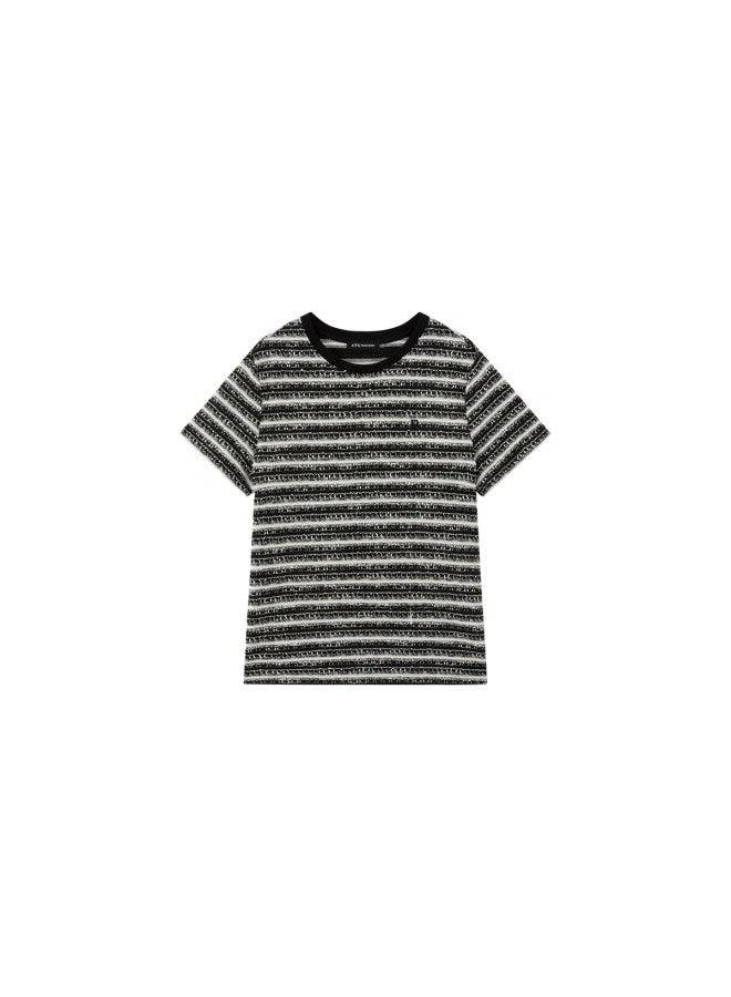 Waxbird Peacebird Women's Chanel-style T-shirt, Short-sleeved, Straight-leg, Loose-fit, Round Neck, Contrasting Color Knit Top, Black Stripes, M - Image 5