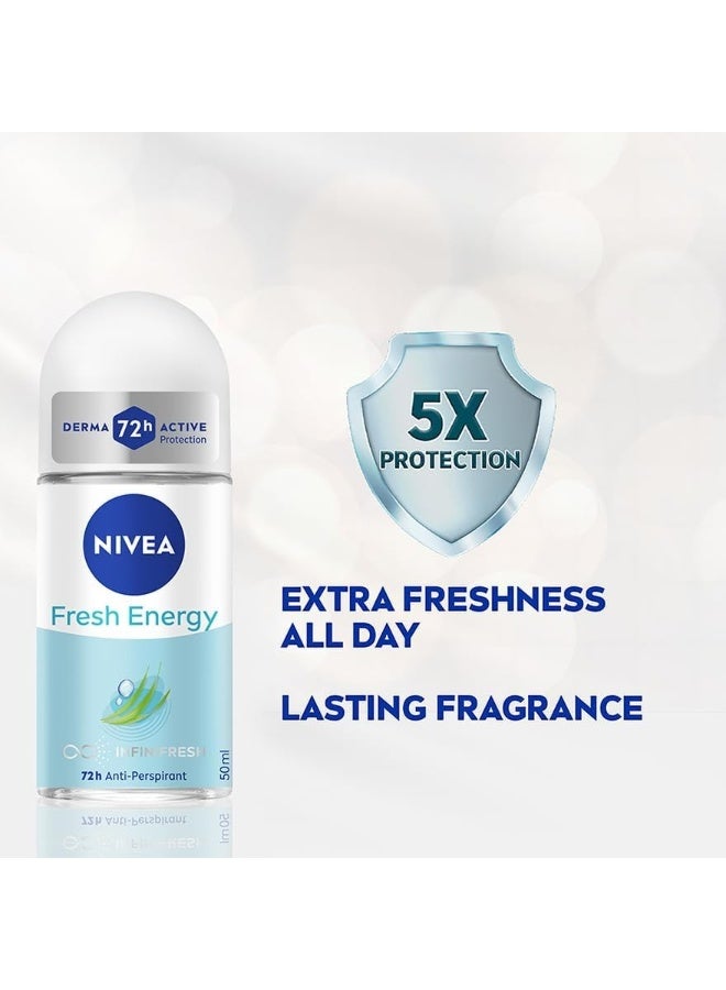 نيفيا عبوة من 6 مزيلات عرق فريش إنرجي مضادة للبكتيريا تدوم 72 ساعة، 50 مل، حماية من العرق ومنعشة تدوم طويلاً - Image 2