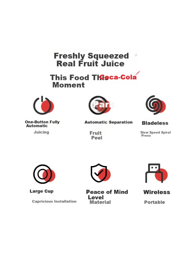 Coca-Cola عصارة كيكوكيل، قابلة للشحن عبر USB، مصنوعة من مواد غذائية، مدمجة وسهلة التنظيف، عصارة برتقال، عصارة جريب فروت، صانع عصير أصلي، آلة عصر - Image 2