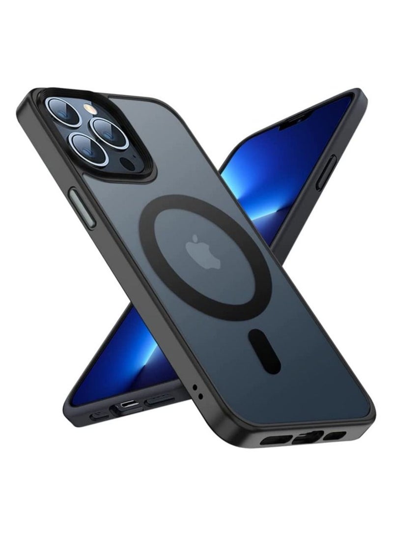 Magnetic Case for iPhone 13 Pro Max Case [MIL-Grade Drop d & Compatible with MagSafe] Translucent Matte Back with Aluminum Alloy Keys, Anti-Fingerprint Anti-Scratch 6.7 Inch, Black - Image 1