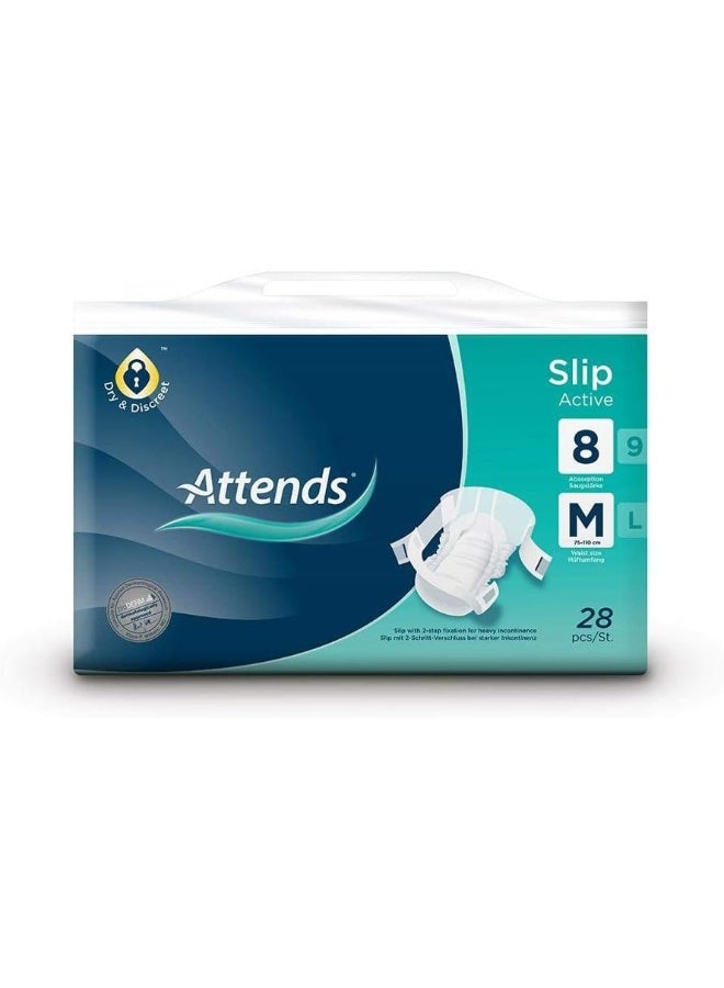 Attends Slip Active 9 M For Heavy Urinary Incontinence Unisex Pack Of 28