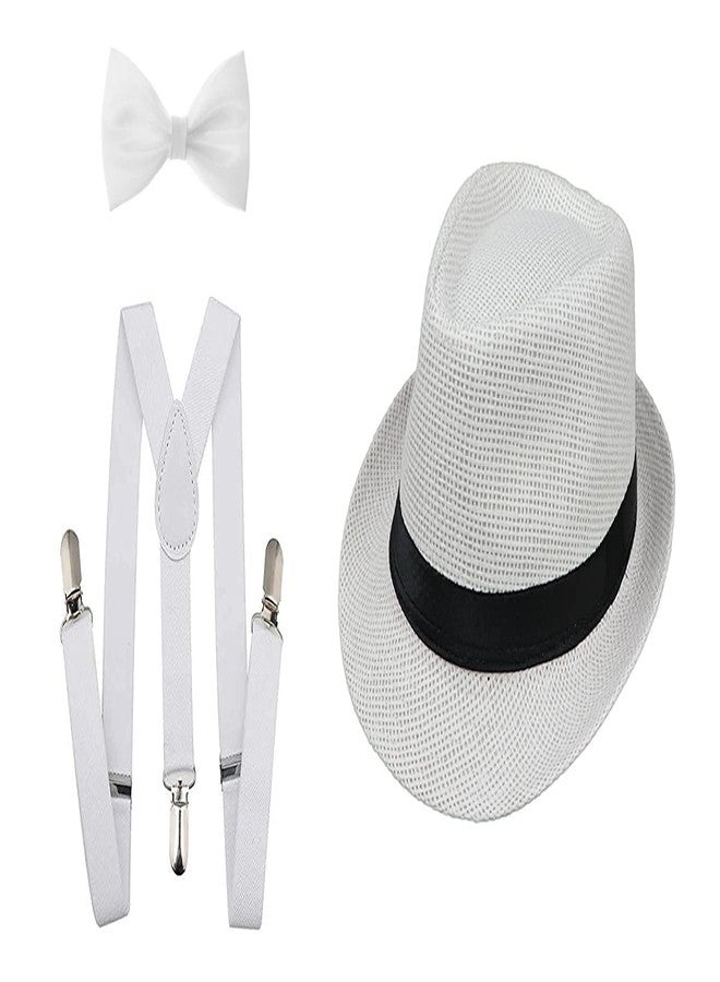 CLOTHERA Suspender and Bow Tie Set with Matched Hat for 1yrs to 3yrs- (White) - Image 1