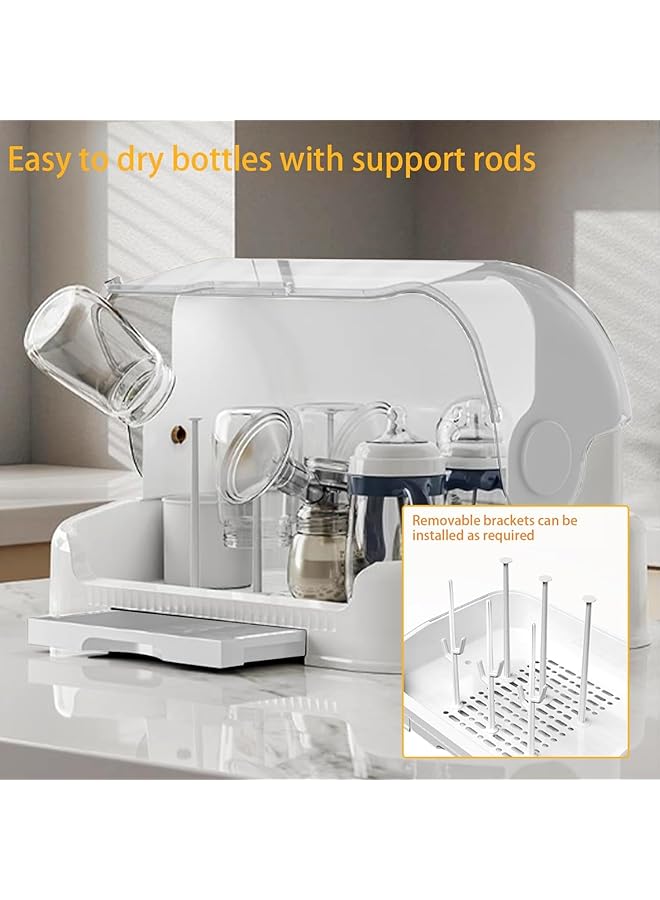 يو-هومي حامل تجفيف زجاجات الأطفال، منظم زجاجات أطفال كبير مع غطاء وصينية تصريف قابلة للإزالة، منظم خزانة المطبخ المحمول، صينية أكواب المطبخ، مصفاة أدوات المائدة، مجفف متين على سطح الطاولة (أبيض) - Image 3