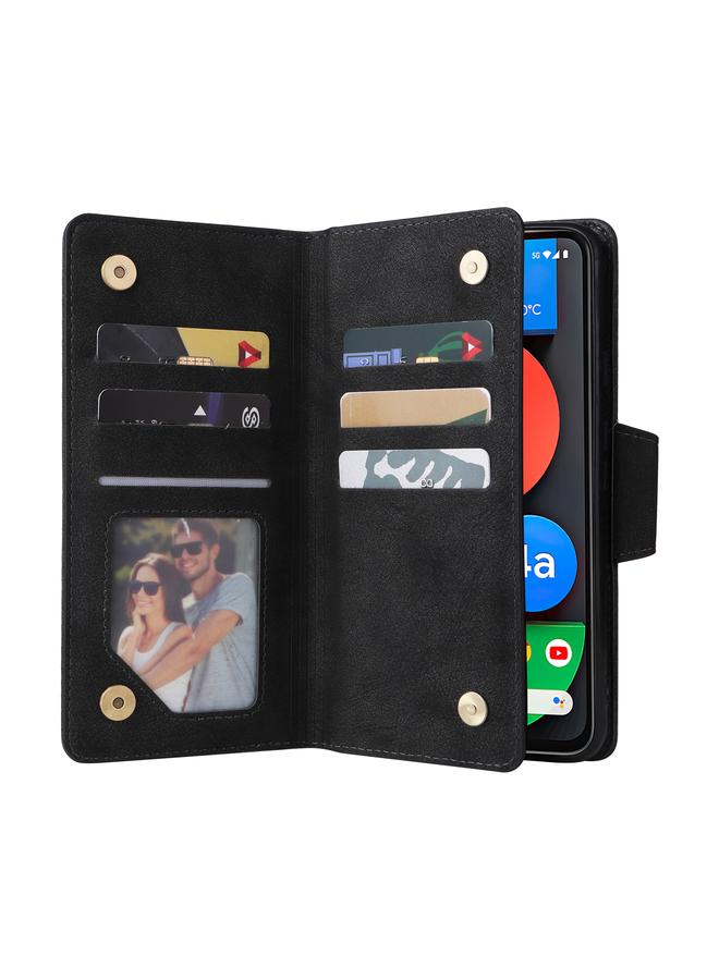 Zaboon Case For Google Pixel 4A 5G Rivet Buckle 9 Cards Three Fold Leather Phone Case - Image 4