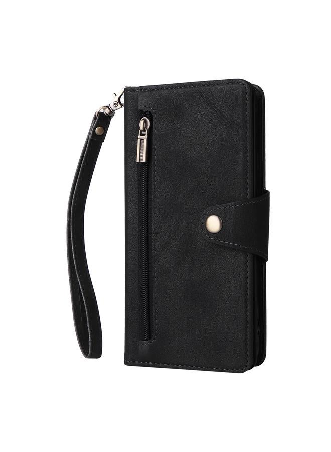 Zaboon Case For Google Pixel 4A 5G Rivet Buckle 9 Cards Three Fold Leather Phone Case - Image 2