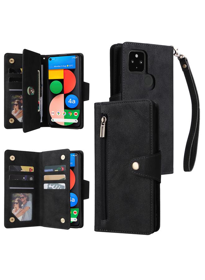 Zaboon Case For Google Pixel 4A 5G Rivet Buckle 9 Cards Three Fold Leather Phone Case - Image 1