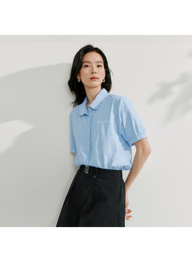 Inman French Style Lightweight Short Sleeve Shirt Women Summer New European Casual Versatile Shirt Light Blue XL - Image 1
