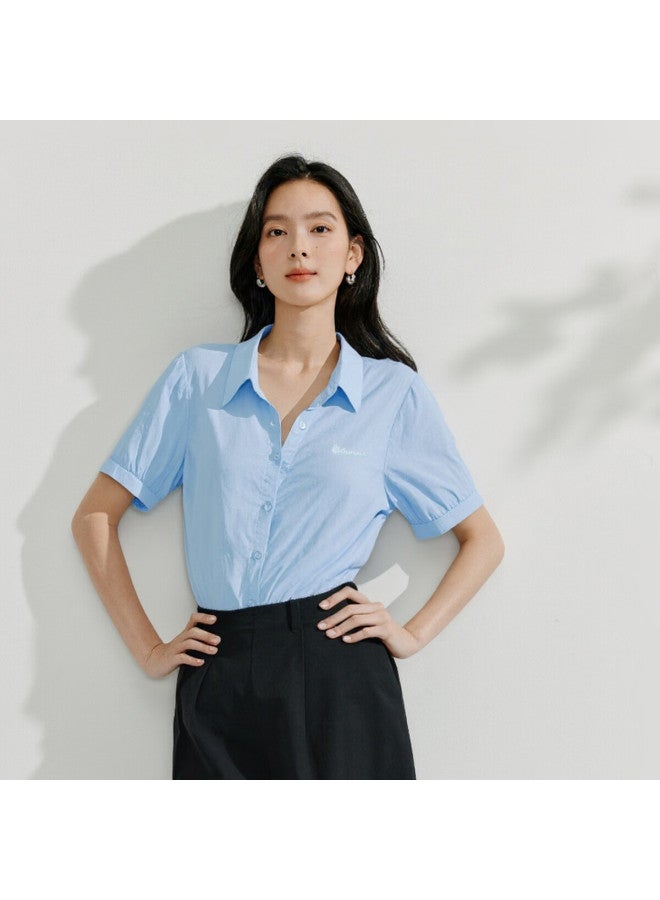 Inman French Style Lightweight Short Sleeve Shirt Women Summer New European Casual Versatile Shirt Light Blue XL - Image 3