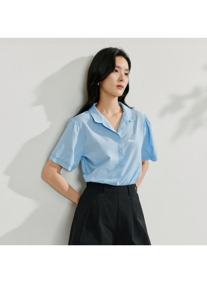 Inman French Style Lightweight Short Sleeve Shirt Women Summer New European Casual Versatile Shirt Light Blue XL - Image 2