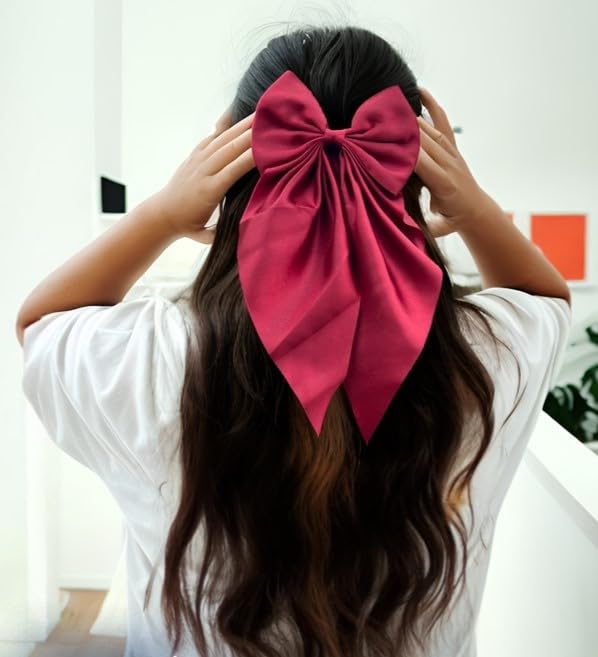 ChicTresses® 2 Pack Black and Red Hair Bows - Bow Clips for Women and Girls - Luxury Silky Satin Hair Accessories - Cute Clips for Girls - Image 4