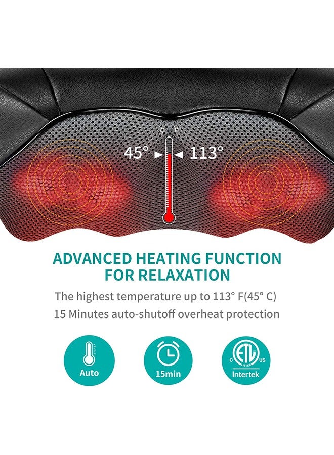 إسكدنيا الرقبة الظهر مدلك، الكتف مدلك مع الحرارة، الأنسجة العميقة 3D العجن الضغط شياتسو التدليك الكهربائي لآلام العضلات لكرسي مكتب السيارة والاستخدام المنزلي (أسود) - Image 3