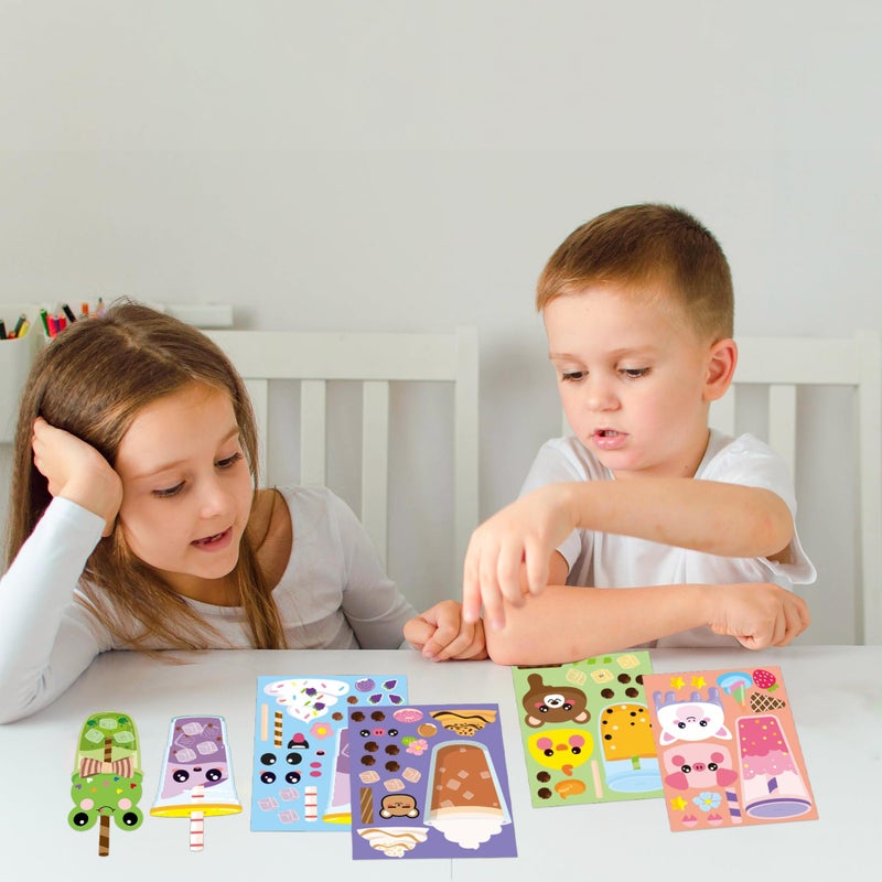 ANGOLIO 40Pcs Make A Face Boba Tea Stickers Make Your Own Animals Stickers Mix and Match Sweets and Boba Tea Party Favor Supplies for Kids Ice Cream Sticker Games Birthday DIY Art Crafts - Image 5