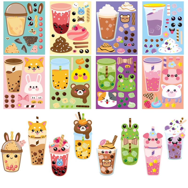 ANGOLIO 40Pcs Make A Face Boba Tea Stickers Make Your Own Animals Stickers Mix and Match Sweets and Boba Tea Party Favor Supplies for Kids Ice Cream Sticker Games Birthday DIY Art Crafts - Image 1