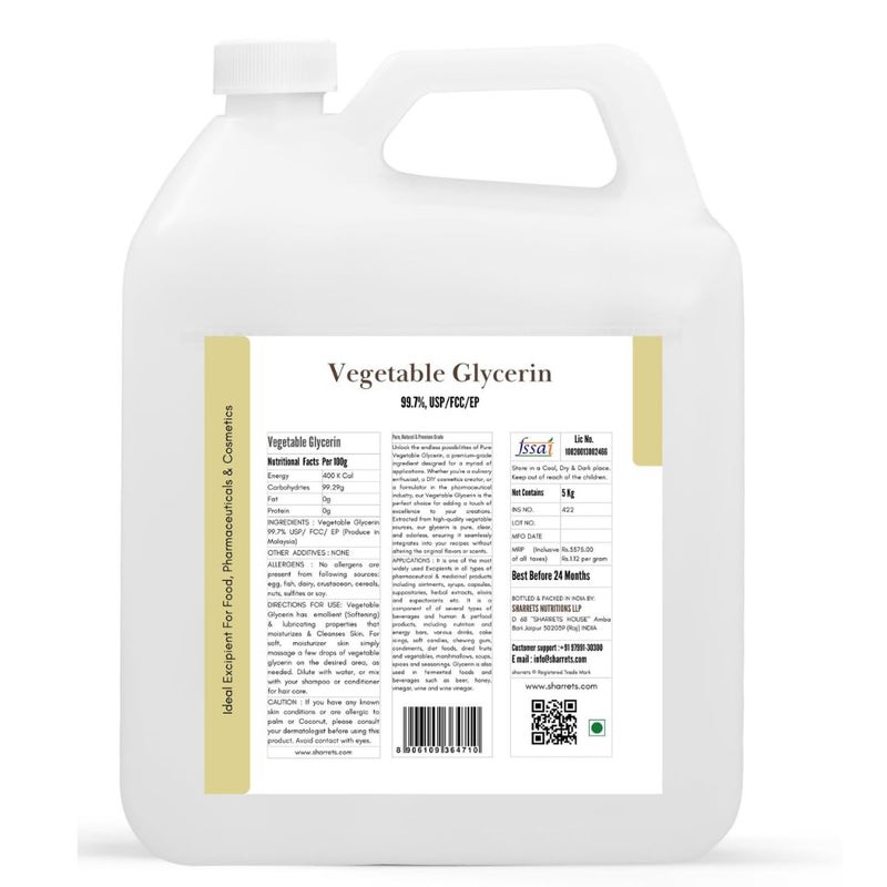 Sharrets Pure Vegetable Glycerin 5 Kg USP Food Grade Edible Versatile Glycerine for Soap Making Skincare Cake Fondants Confectionery DIY Baking - Image 2