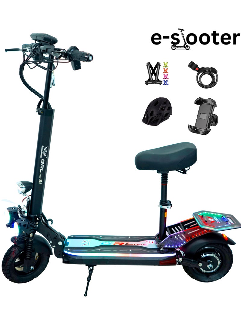 ROHAN WINGS Wings Model S1 Plus Grand Racing E Scooter For Adults | Big Motor | 48V13Ah Battery | 35-40 Km Range With Full Body Lighting System On Dashboard And Also On Mud Guard With Bluetooth Speaker |Big Digital Display, 10" Off-Road Tires, Foldable E Scooter, Includes Free Helmet, Toolkit, Safety Belt, Lock, Pump & Mobile Holder - Image 1