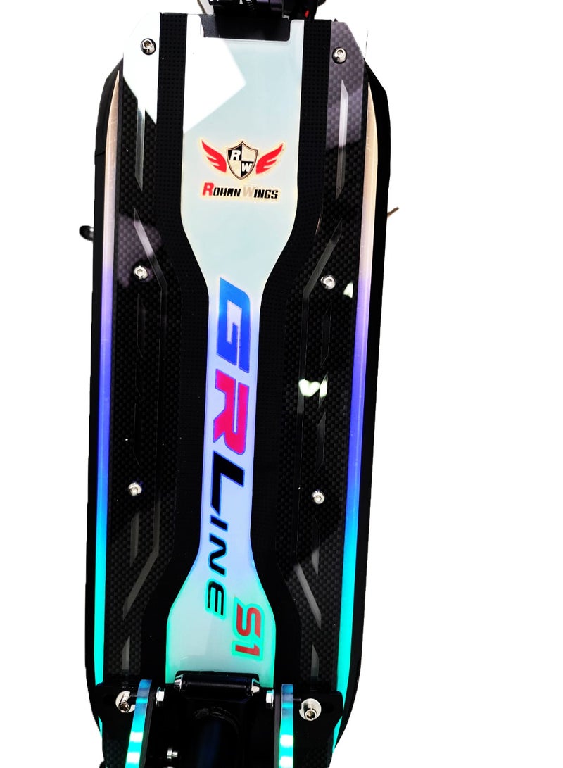 ROHAN WINGS Wings Model S1 Plus Grand Racing E Scooter For Adults | Big Motor | 48V13Ah Battery | 35-40 Km Range With Full Body Lighting System On Dashboard And Also On Mud Guard With Bluetooth Speaker |Big Digital Display, 10" Off-Road Tires, Foldable E Scooter, Includes Free Helmet, Toolkit, Safety Belt, Lock, Pump & Mobile Holder - Image 5