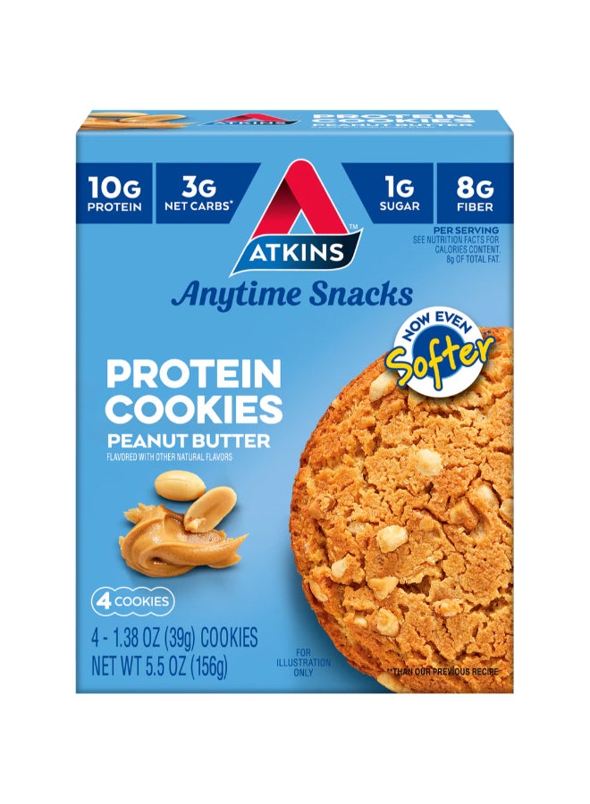 Atkins Anytime Snacks Protein Cookies Peanut Butter 4 Cookies 1.38 oz (39 g) Each - Image 1