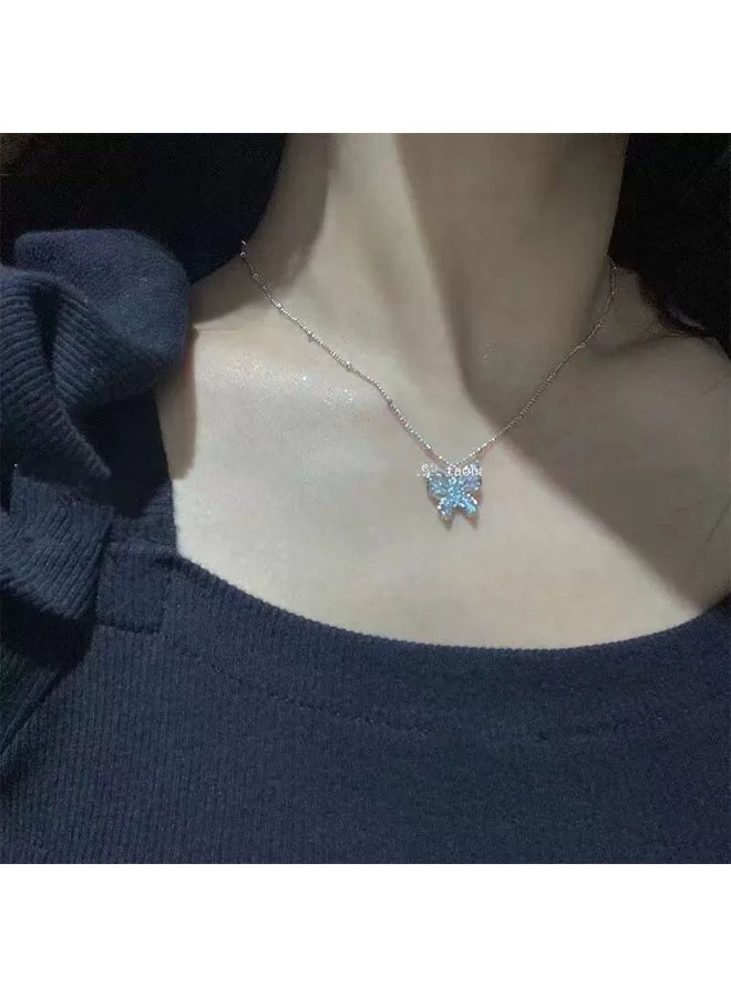 Goolsky Layered Blue Crystal Butterfly Necklace for Women – Minimalist Aesthetic Waterdrop Pendant, Cool Tone Choker Jewelry, Non-Fading - Image 4