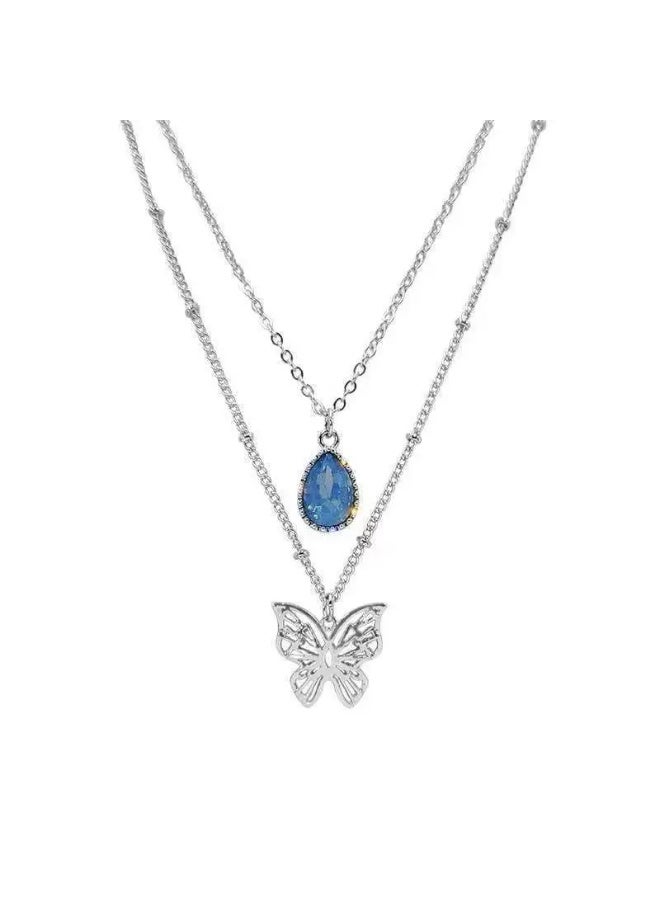 Goolsky Layered Blue Crystal Butterfly Necklace for Women – Minimalist Aesthetic Waterdrop Pendant, Cool Tone Choker Jewelry, Non-Fading - Image 1