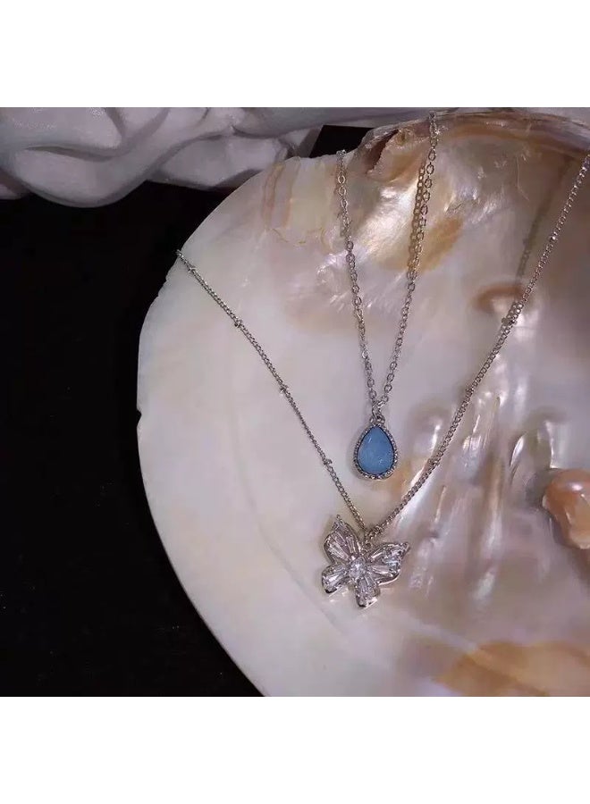 Goolsky Layered Blue Crystal Butterfly Necklace for Women – Minimalist Aesthetic Waterdrop Pendant, Cool Tone Choker Jewelry, Non-Fading - Image 3