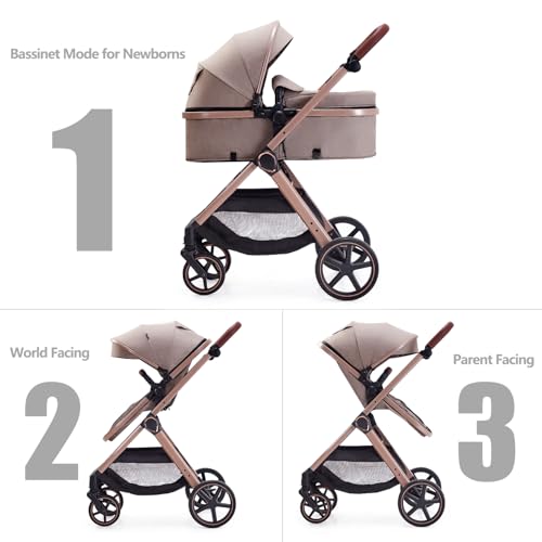 Lortsybab 2 in 1 Baby Stroller, Newborn Infant Toddler Convertible Pram Stroller for 0-36 Months Old Babies (Beige) - Image 2