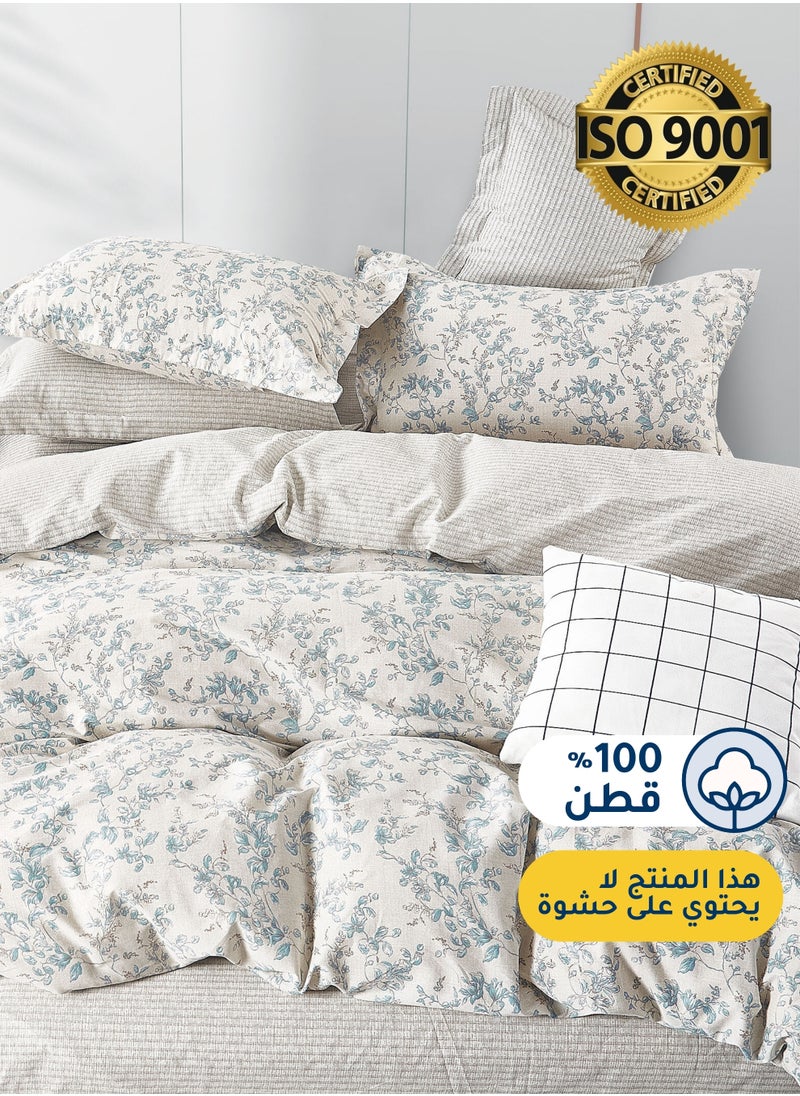 Master Home Textile Master Home Textile Cotton Floral Duvet Cover Set, Fits 120 x 200 cm Single Size Bed, 200TC Cotton, 4-Piece Set with Zipper Closure and Corner Ties  - Image 2
