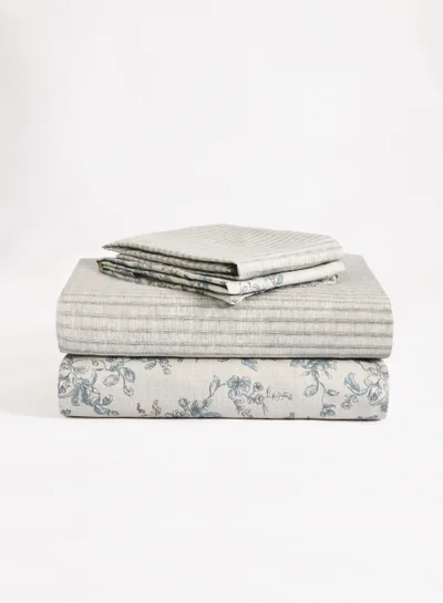 Master Home Textile Master Home Textile Cotton Floral Duvet Cover Set, Fits 120 x 200 cm Single Size Bed, 200TC Cotton, 4-Piece Set with Zipper Closure and Corner Ties