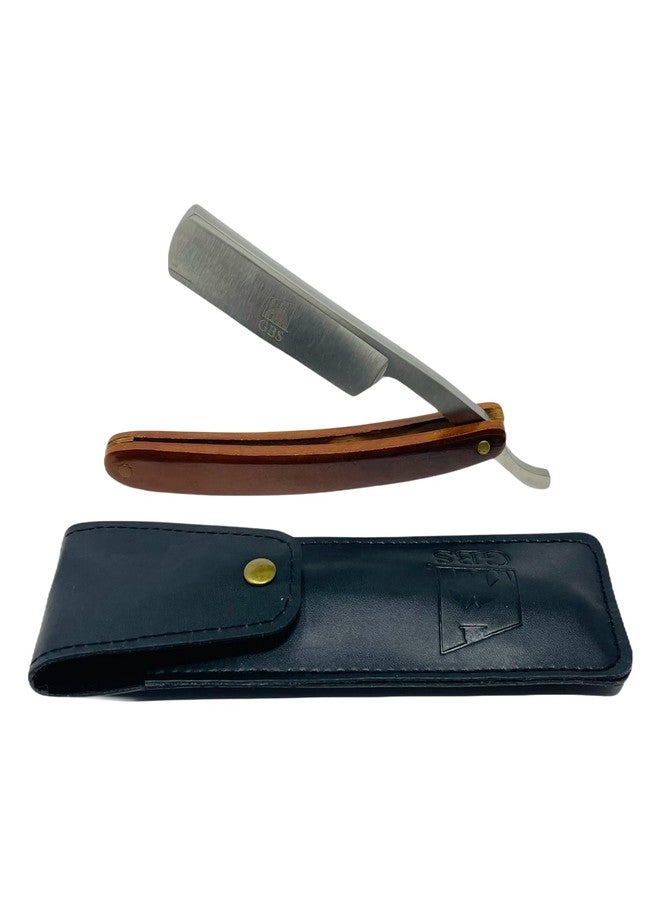 G.B.S شفرة حلاقة مستقيمة من الفولاذ المقاوم للصدأ بمقبض خشبي من G.B.S، مصنوعة يدويًا، حادة جدًا مع حقيبة سفر جلدية للشفرة - Image 1