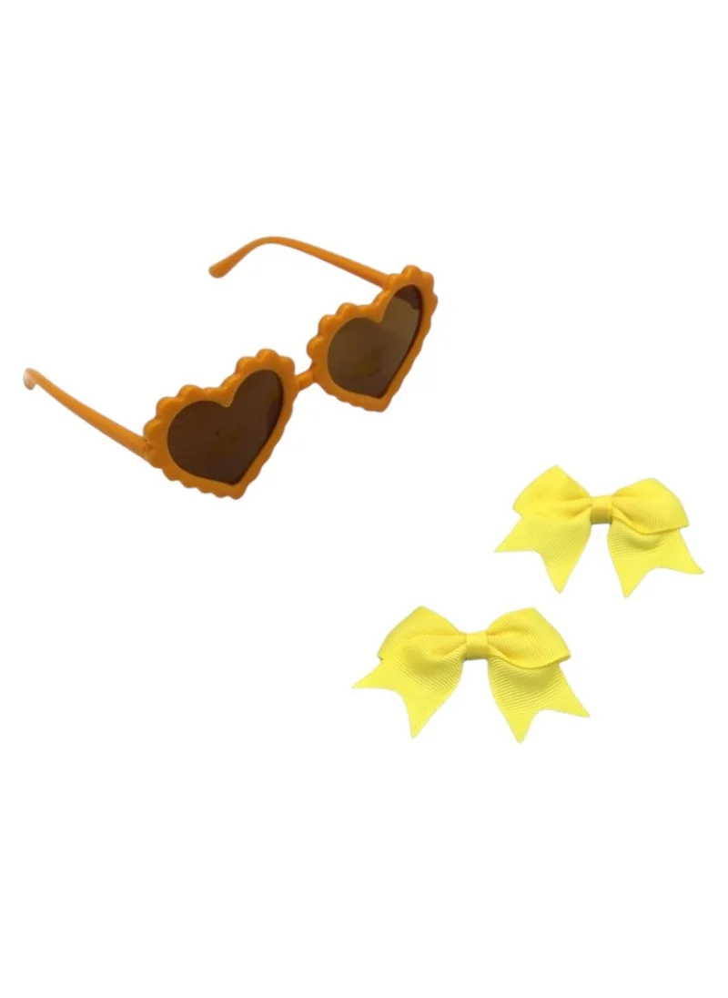 دىدانيالا Yasmin Heart Shaped Glasses and Bow Barrette Clip Set For Babies and Girls - Yellow